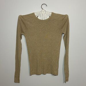 Juicy Couture Black Label Gold/Tan Metallic Ribbed Long-Sleeve Knit Top Glittery